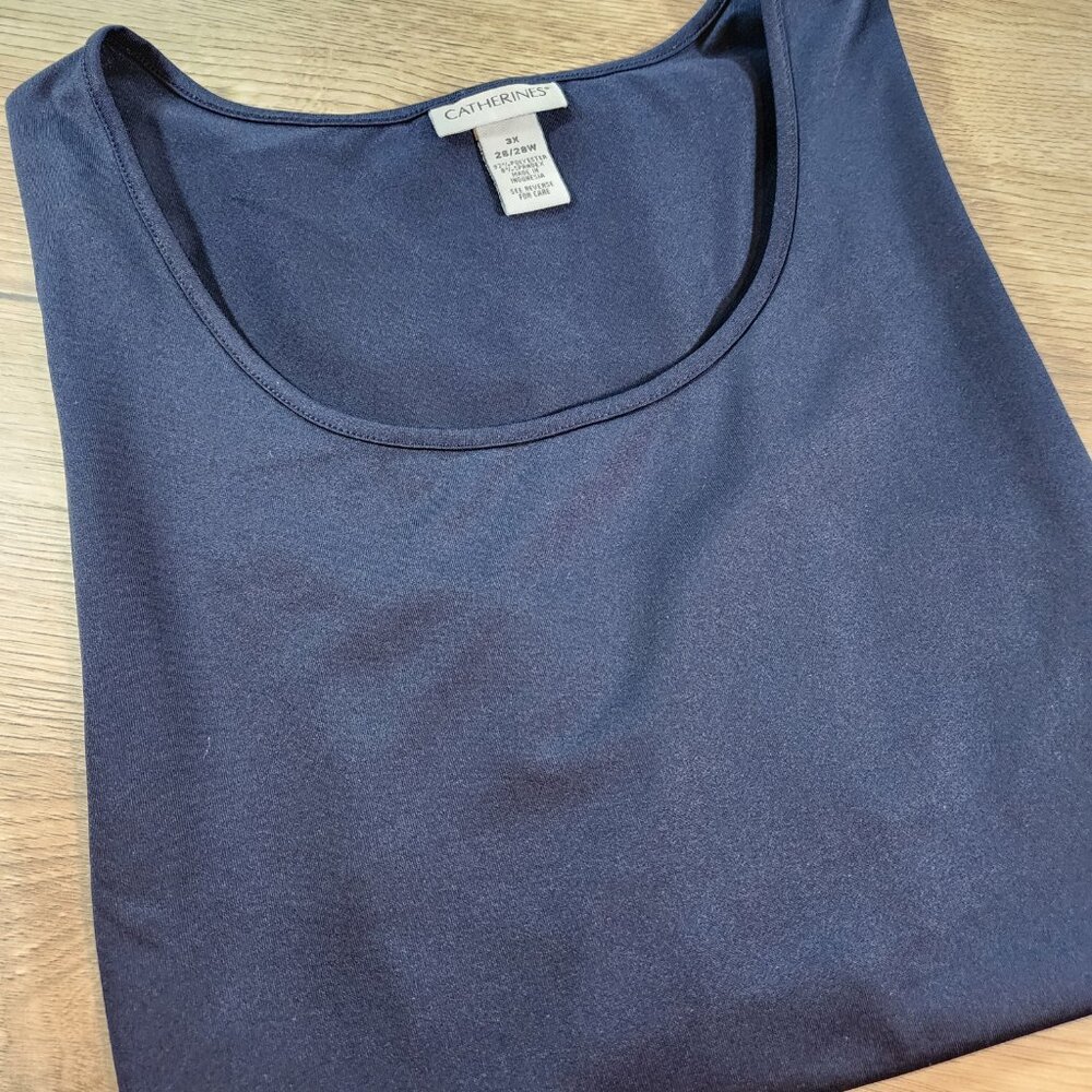 Catherines Tank Top 3X 26/28W Navy Blue Scoop Neck Stretch Sleeveless Knit Shirt